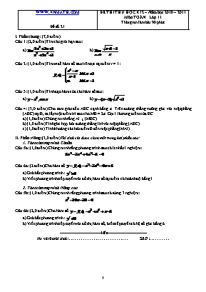 Đề thi thử học kỳ II môn Toán Lớp 11 - Năm học 2010-2011 - Đề số 21 (Có đáp án)